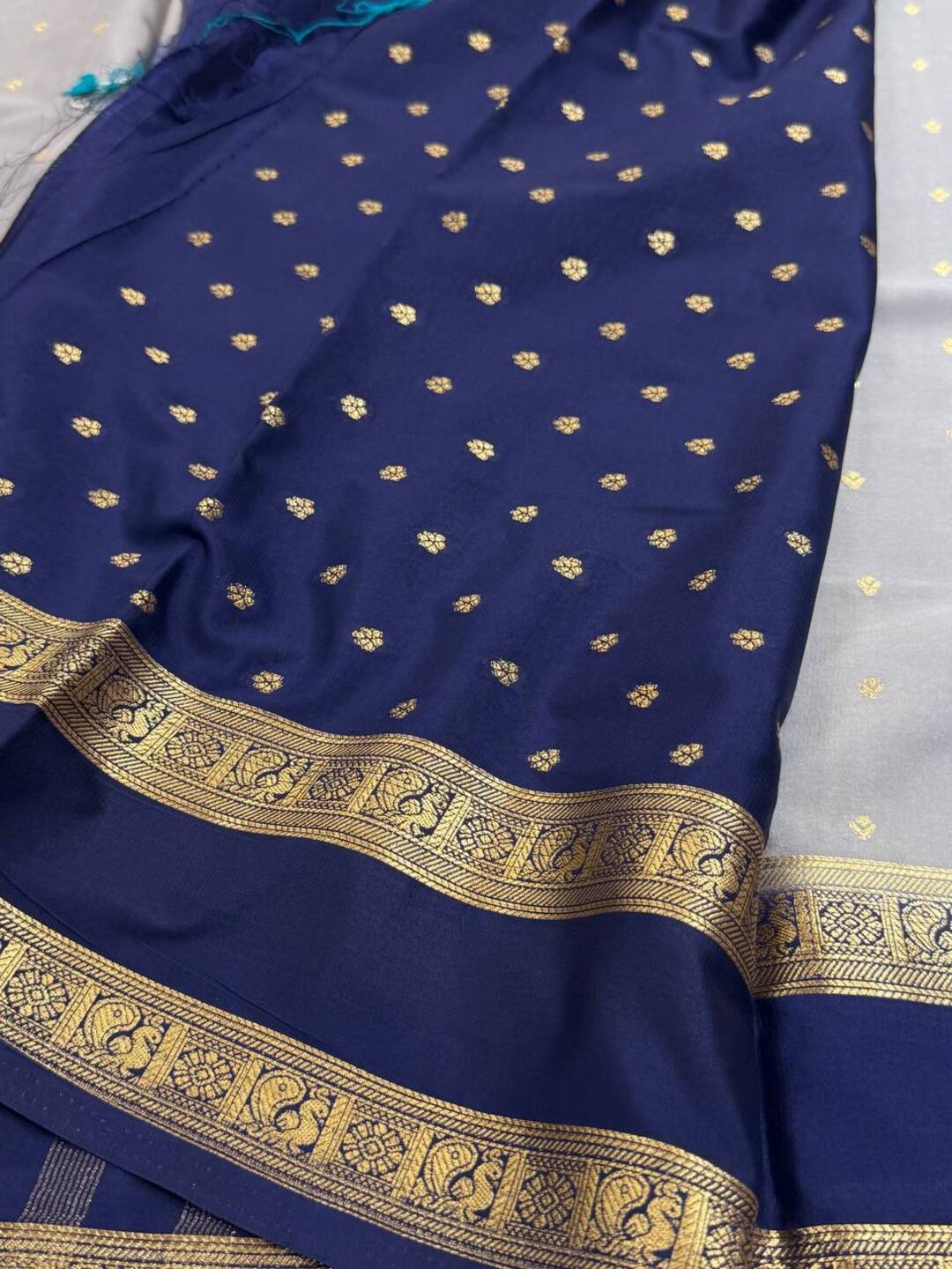 Grey Semi Mysore Chiffon Saree