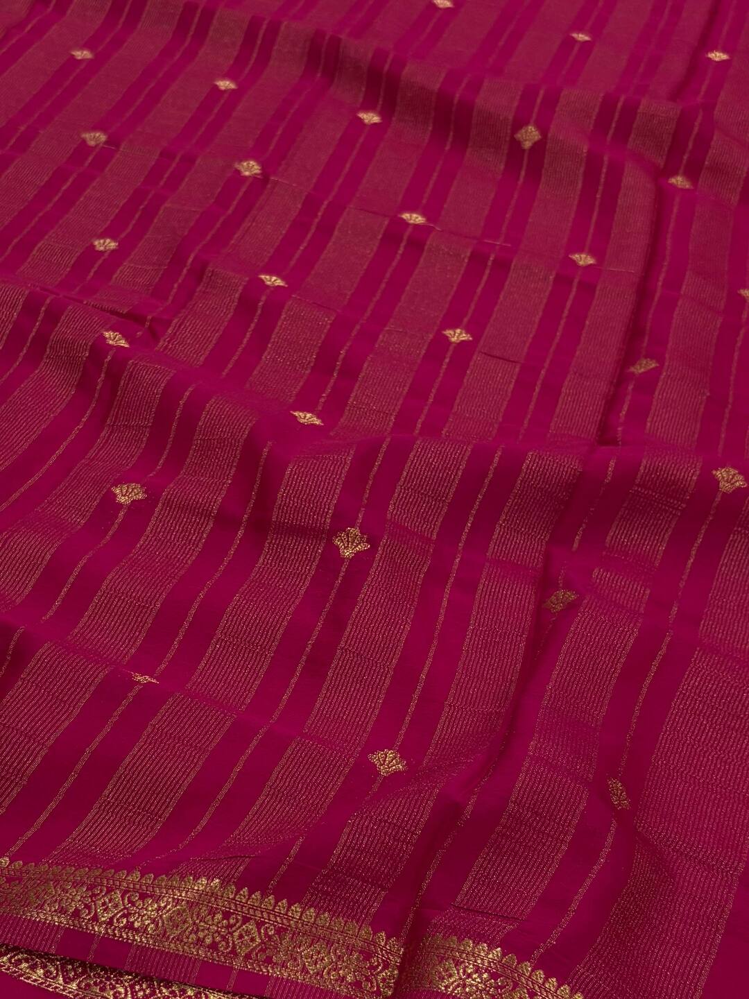 Hot Pink Semi Mysore Chiffon Saree