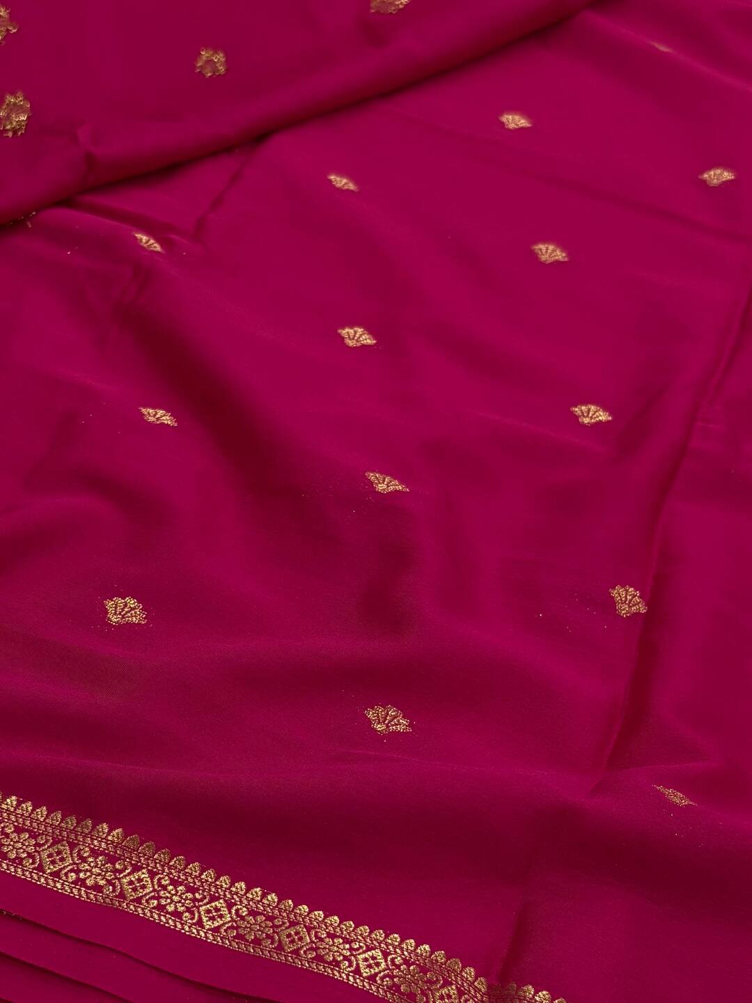 Hot Pink Semi Mysore Chiffon Saree