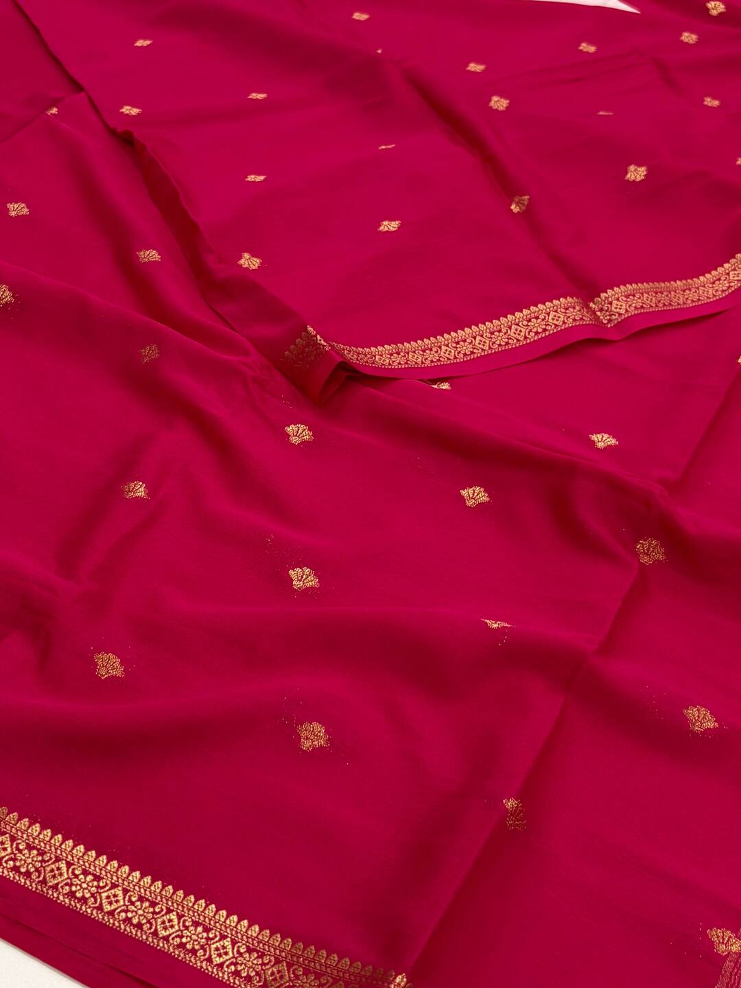 Hot Pink Semi Mysore Chiffon Saree
