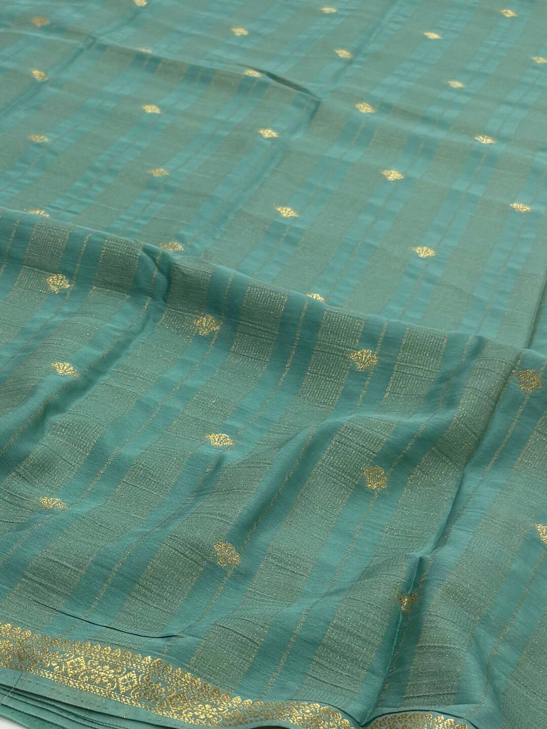 Turquoise Semi Mysore Chiffon Saree