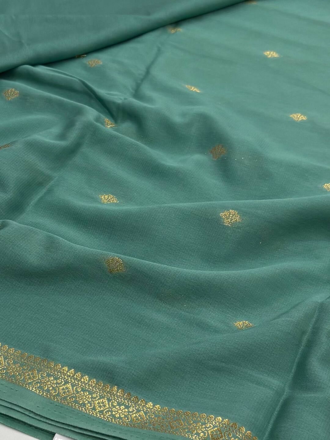 Turquoise Semi Mysore Chiffon Saree