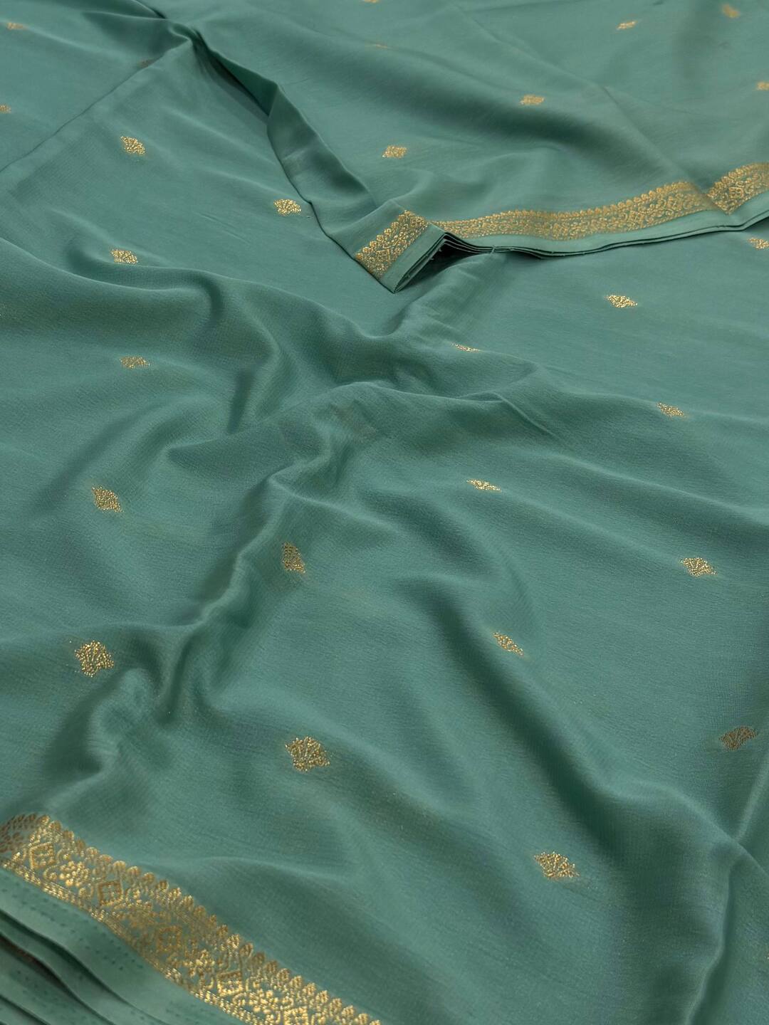 Turquoise Semi Mysore Chiffon Saree