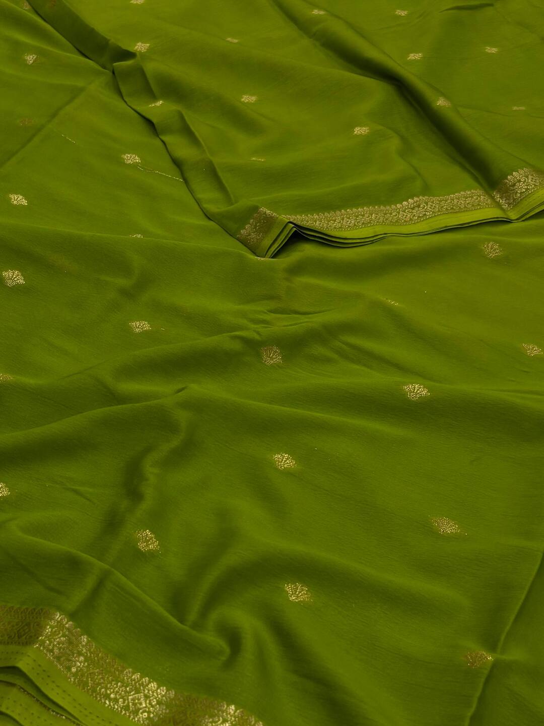 Olive Green Semi Mysore Chiffon Saree