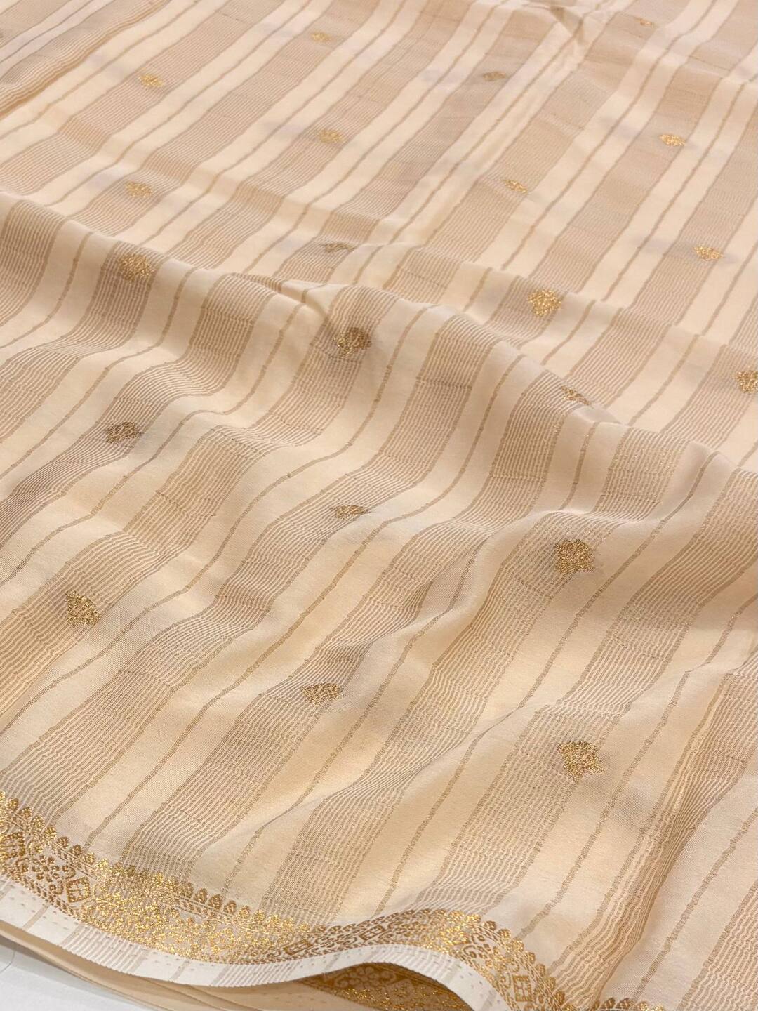 Off White Semi Mysore Chiffon Saree