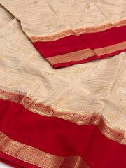 Beige with Burnt Orange Semi Mysore Silk  Saree