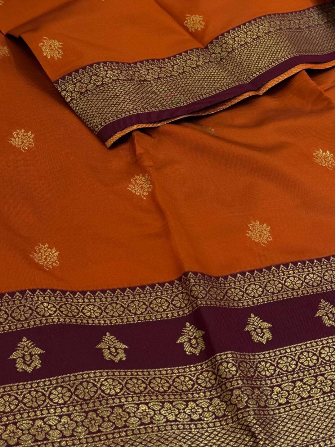 Burnt Orange Cotton Silk Saree