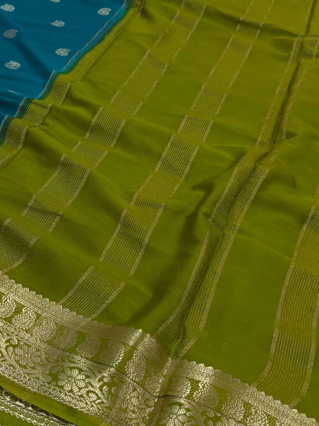 Peacock Blue Chiffon Silk Saree