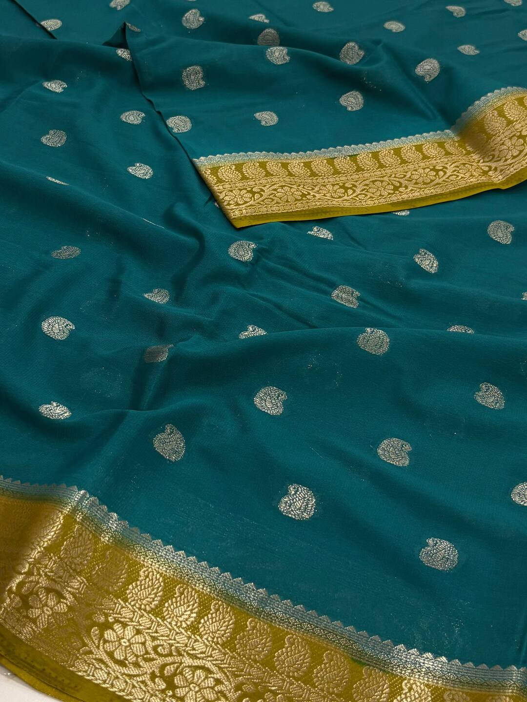 Peacock Blue Chiffon Silk Saree