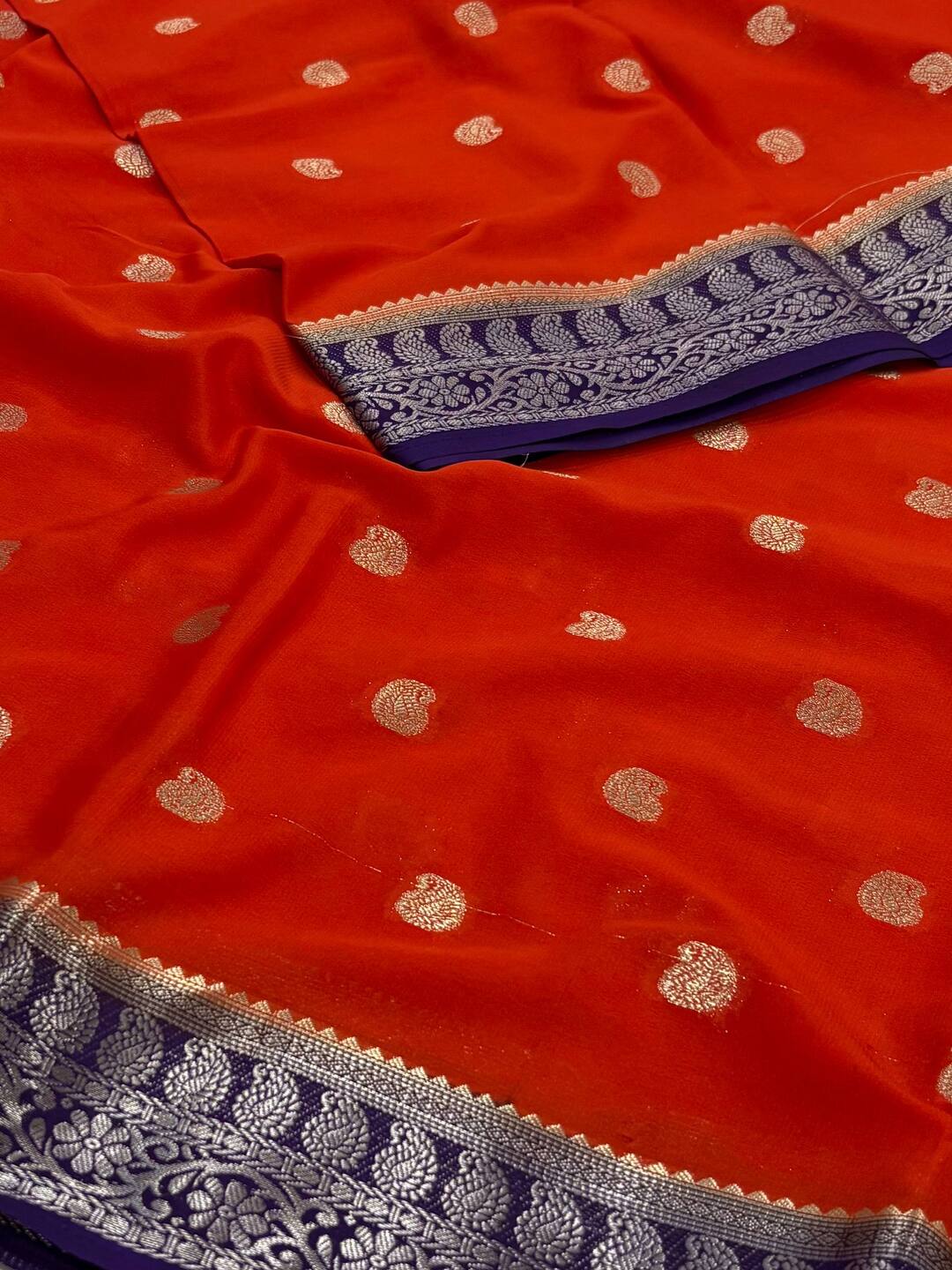 Orange Chiffon Silk Saree