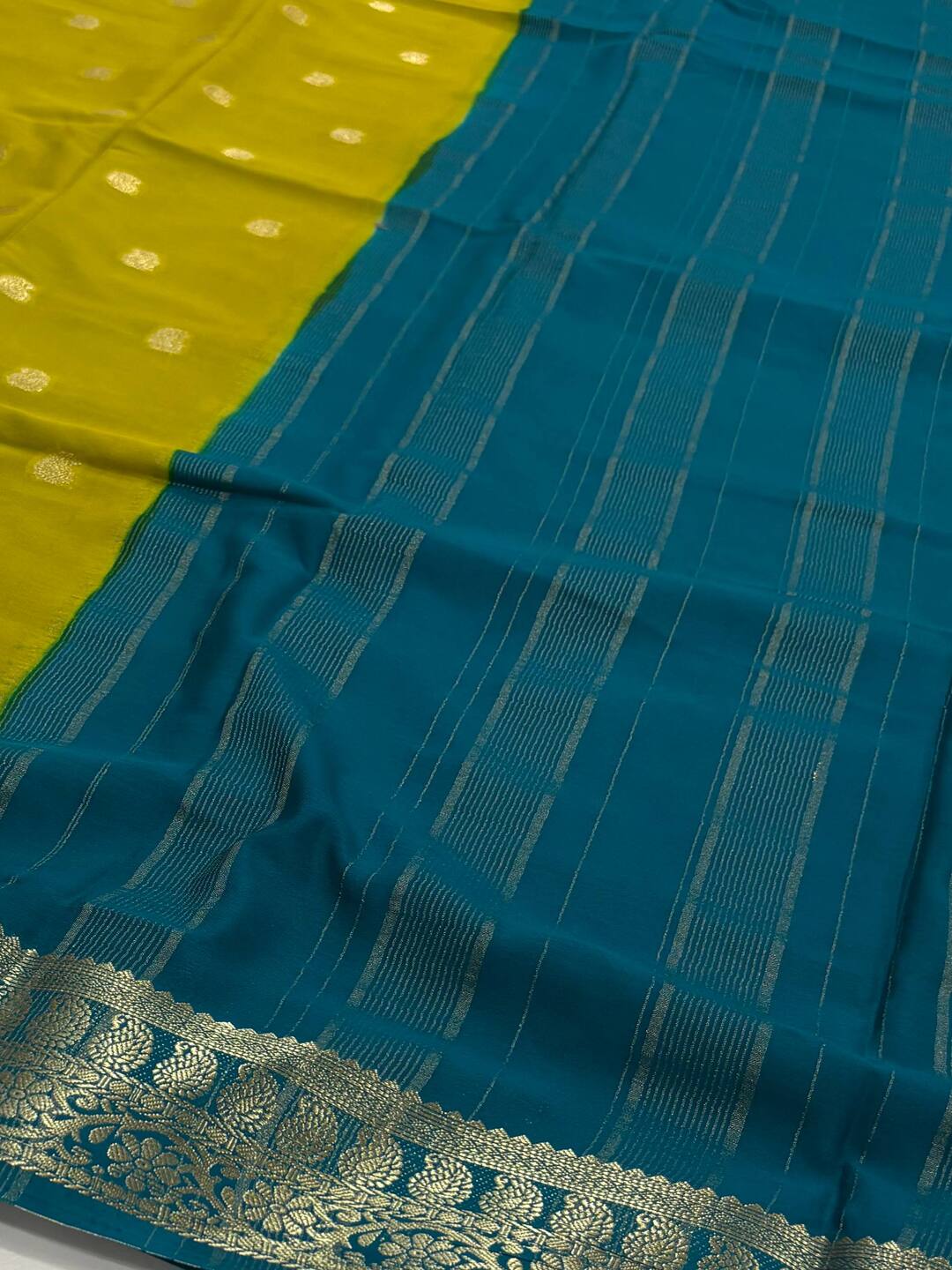 Lime Green Chiffon Silk Saree