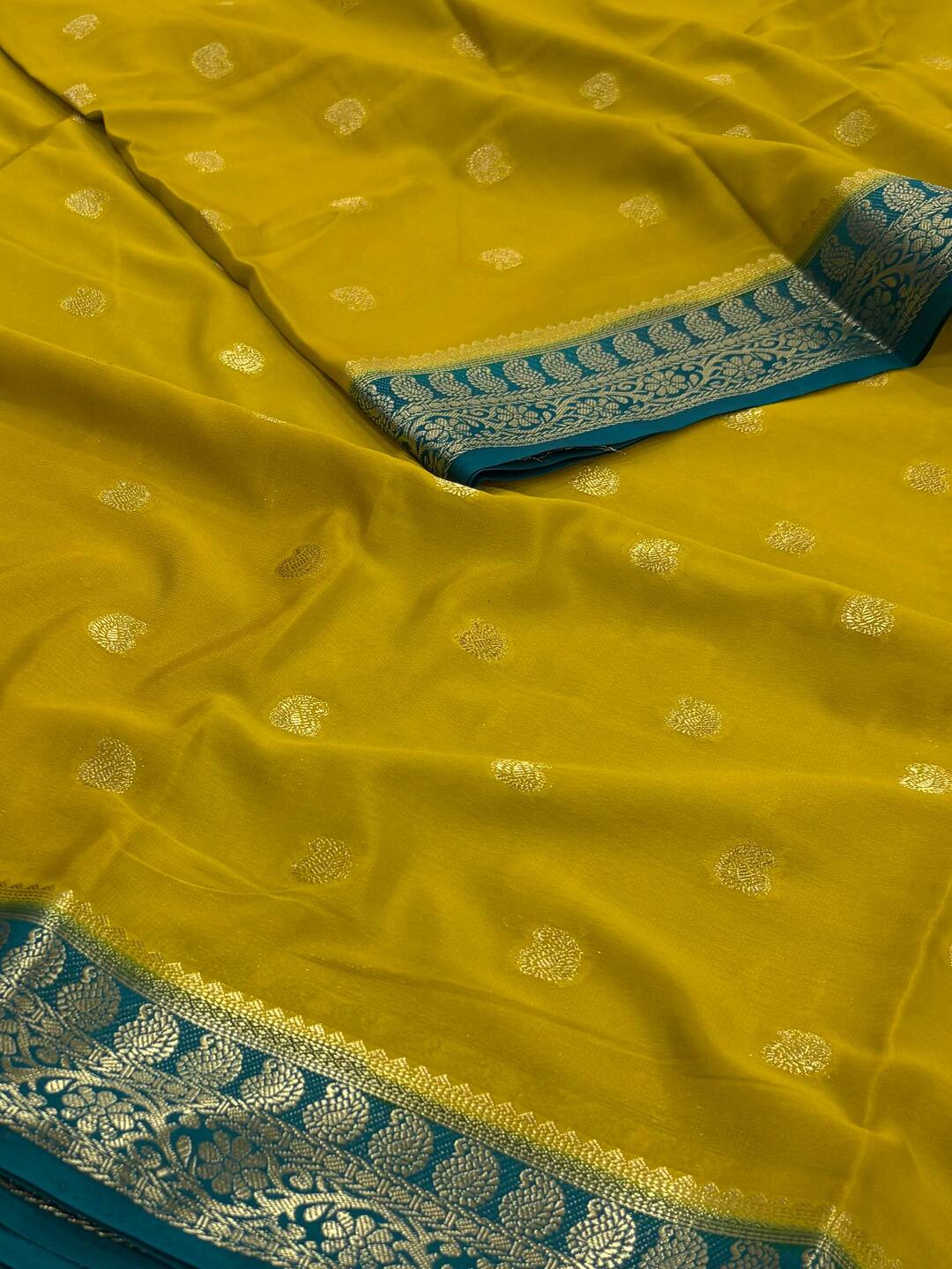 Lime Green Chiffon Silk Saree