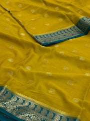 Lime Green Chiffon Silk Saree