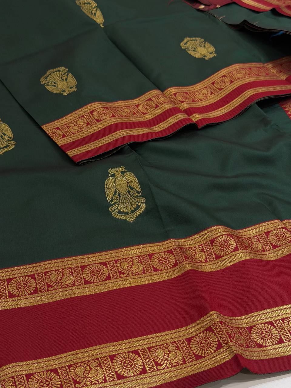 Emerald Green Cotton Silk Saree