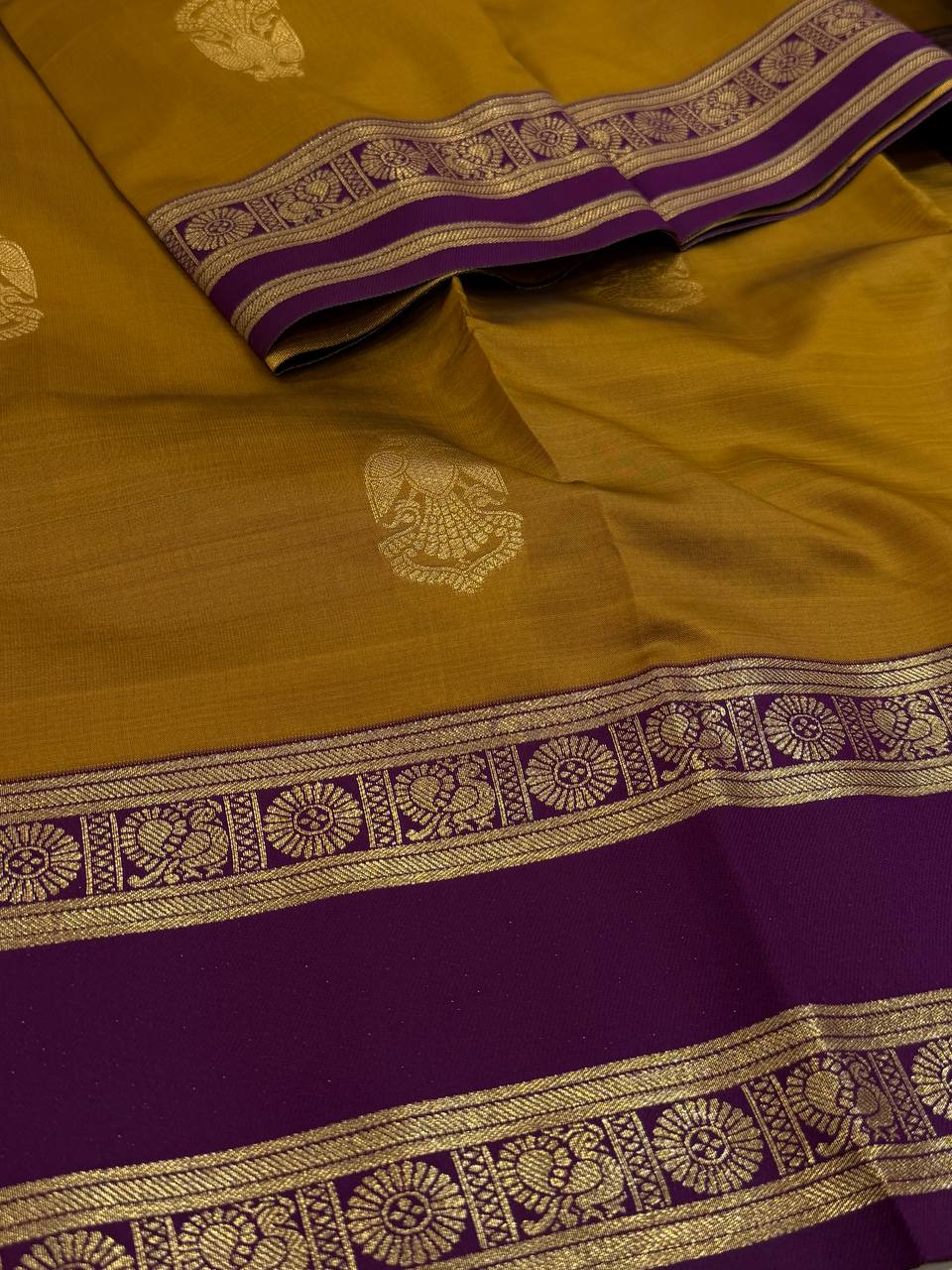 Olive Yellow Cotton Silk Saree