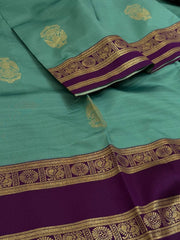 Turquoise Green Cotton Silk Saree