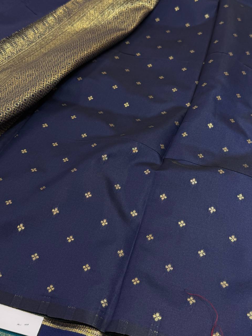 Teal Blue Cotton Silk Saree