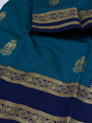 Teal Blue Cotton Silk Saree