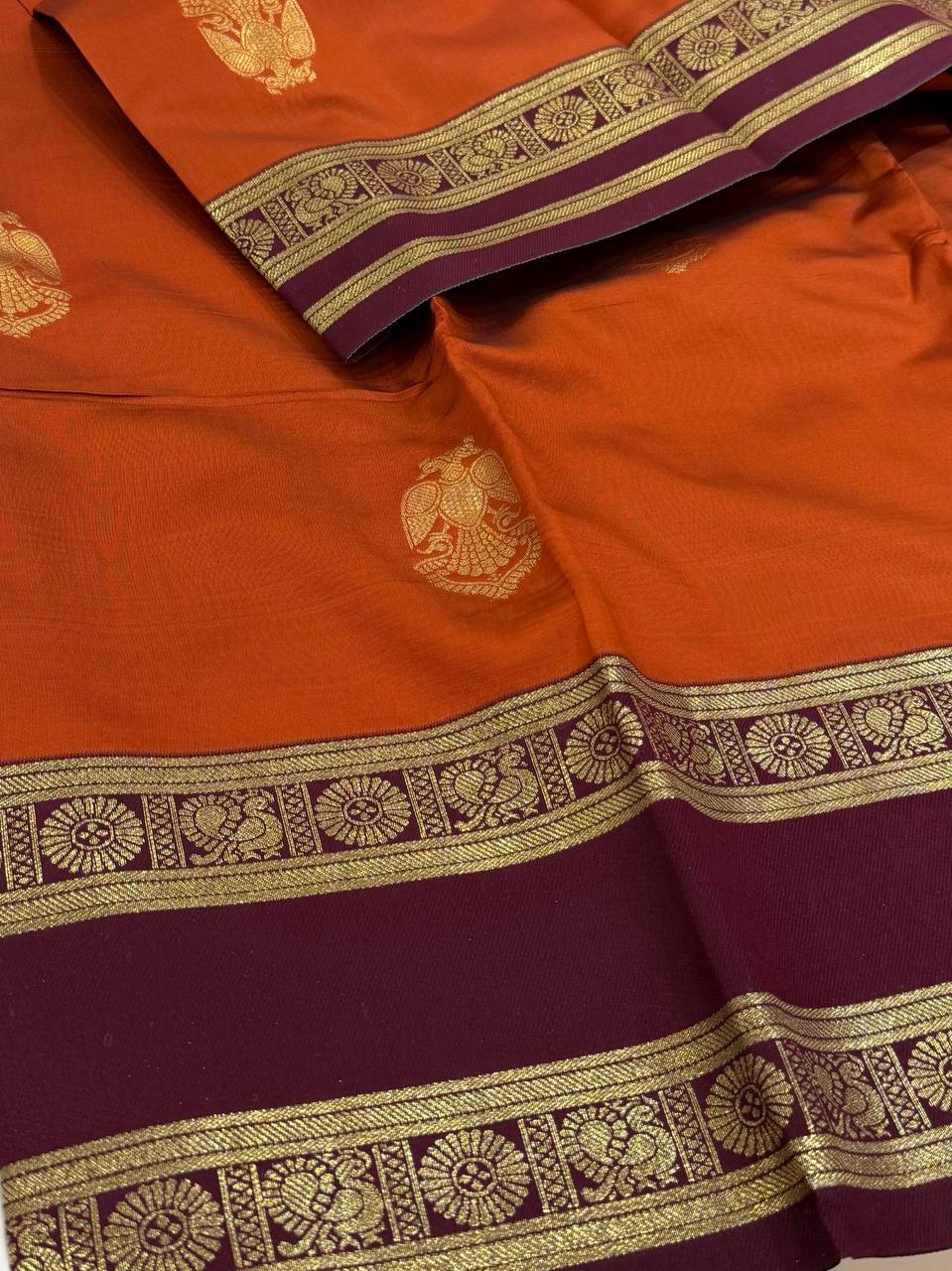 Burnt Orange Cotton Silk Saree