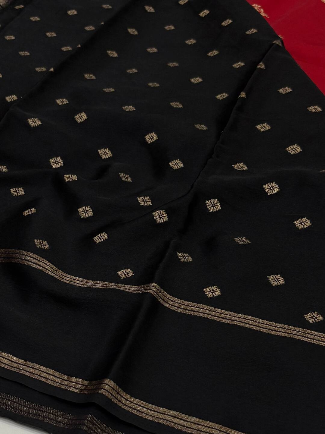 Red Chiffon Cotton Silk Saree