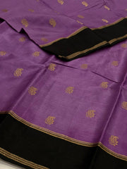 Lavender Purple with Black Border Chiffon Cotton Silk Saree