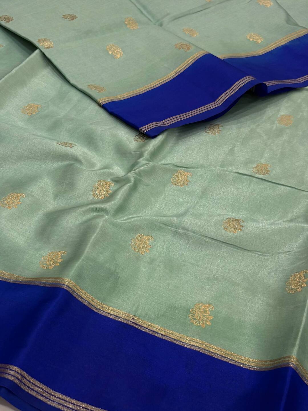 Mint Blue Chiffon Cotton Silk Saree
