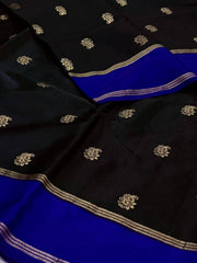 Black With Royal Blue Border Chiffon Cotton Silk Saree