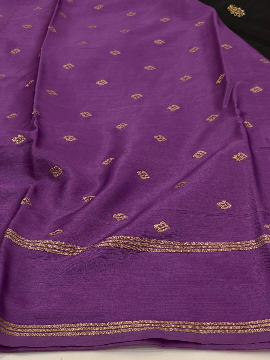 Black With Purple Border Chiffon Cotton Silk Saree