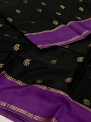 Black With Purple Border Chiffon Cotton Silk Saree