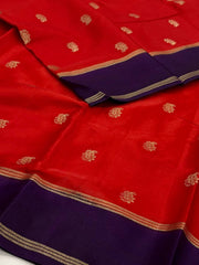 Red with Purple Border Chiffon Cotton Silk Saree