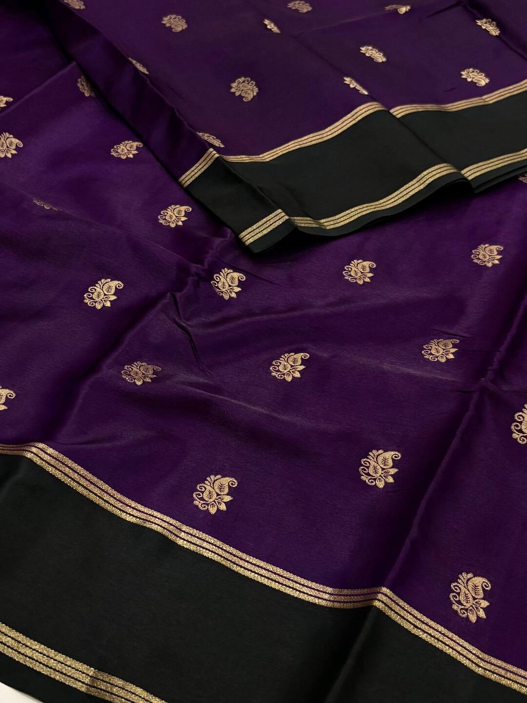 Royal Purple with Black Border Chiffon Cotton Silk Saree