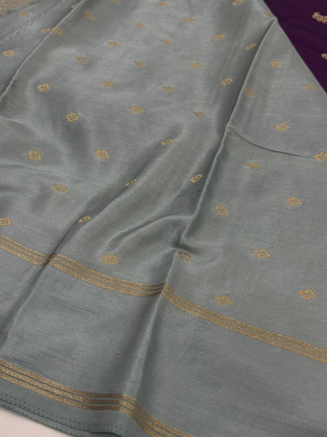 Royal Purple with Grey Border Chiffon Cotton Silk Saree