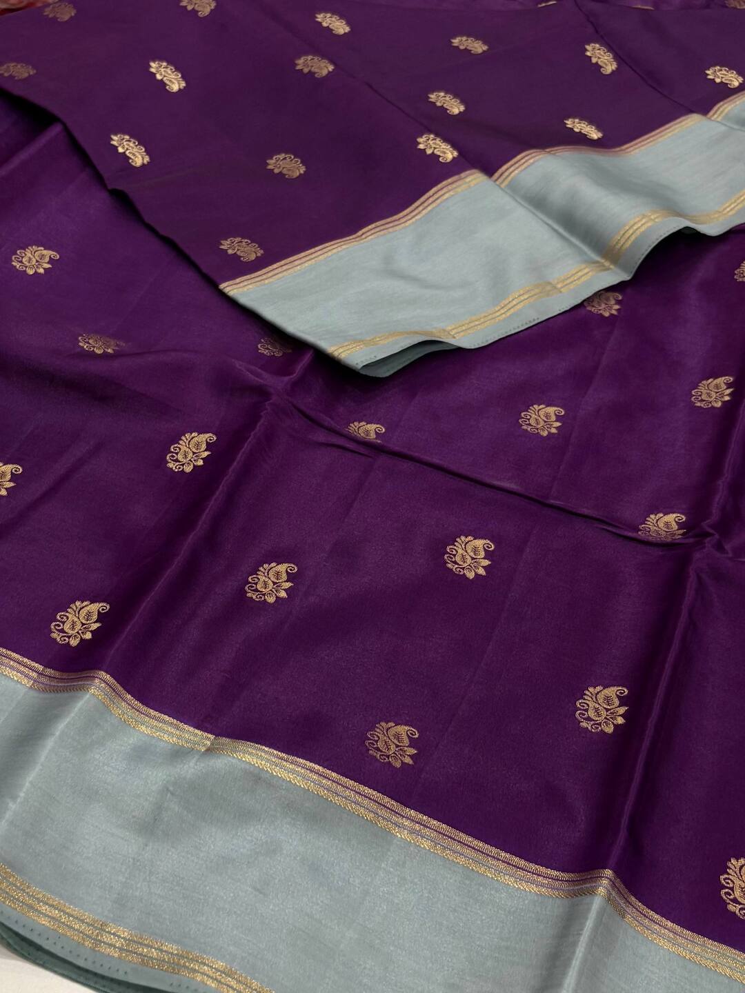 Royal Purple with Grey Border Chiffon Cotton Silk Saree