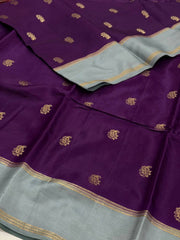 Royal Purple with Grey Border Chiffon Cotton Silk Saree