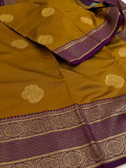 Olive Yellow Cotton Silk Saree