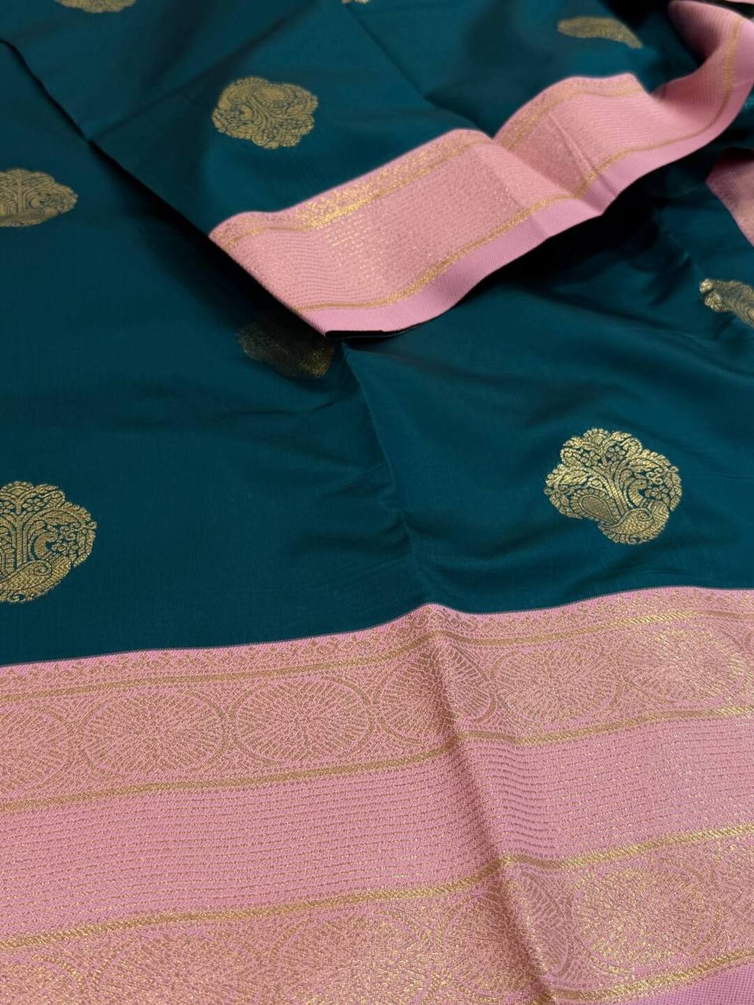 Teal Green Cotton Silk Saree