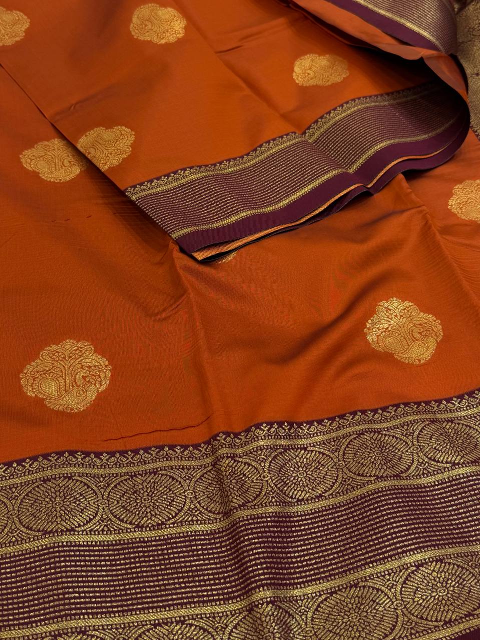 Burnt Orange Cotton Silk Saree
