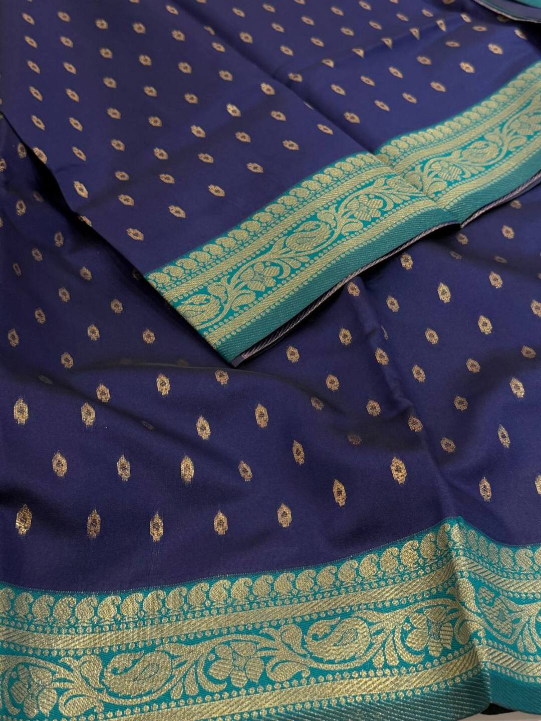 Navy Blue Cotton Silk Saree