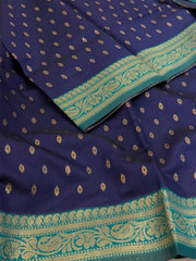 Navy Blue Cotton Silk Saree