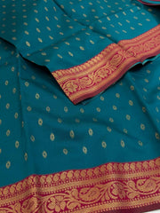 Peacock  Blue Cotton Silk Saree