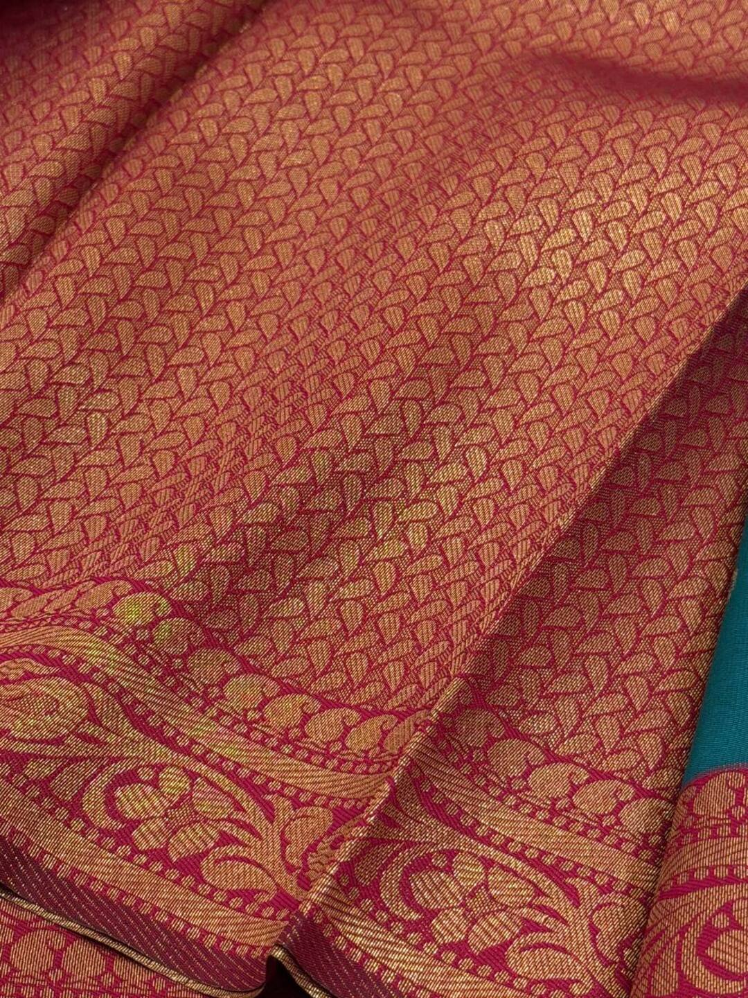 Peacock  Blue Cotton Silk Saree