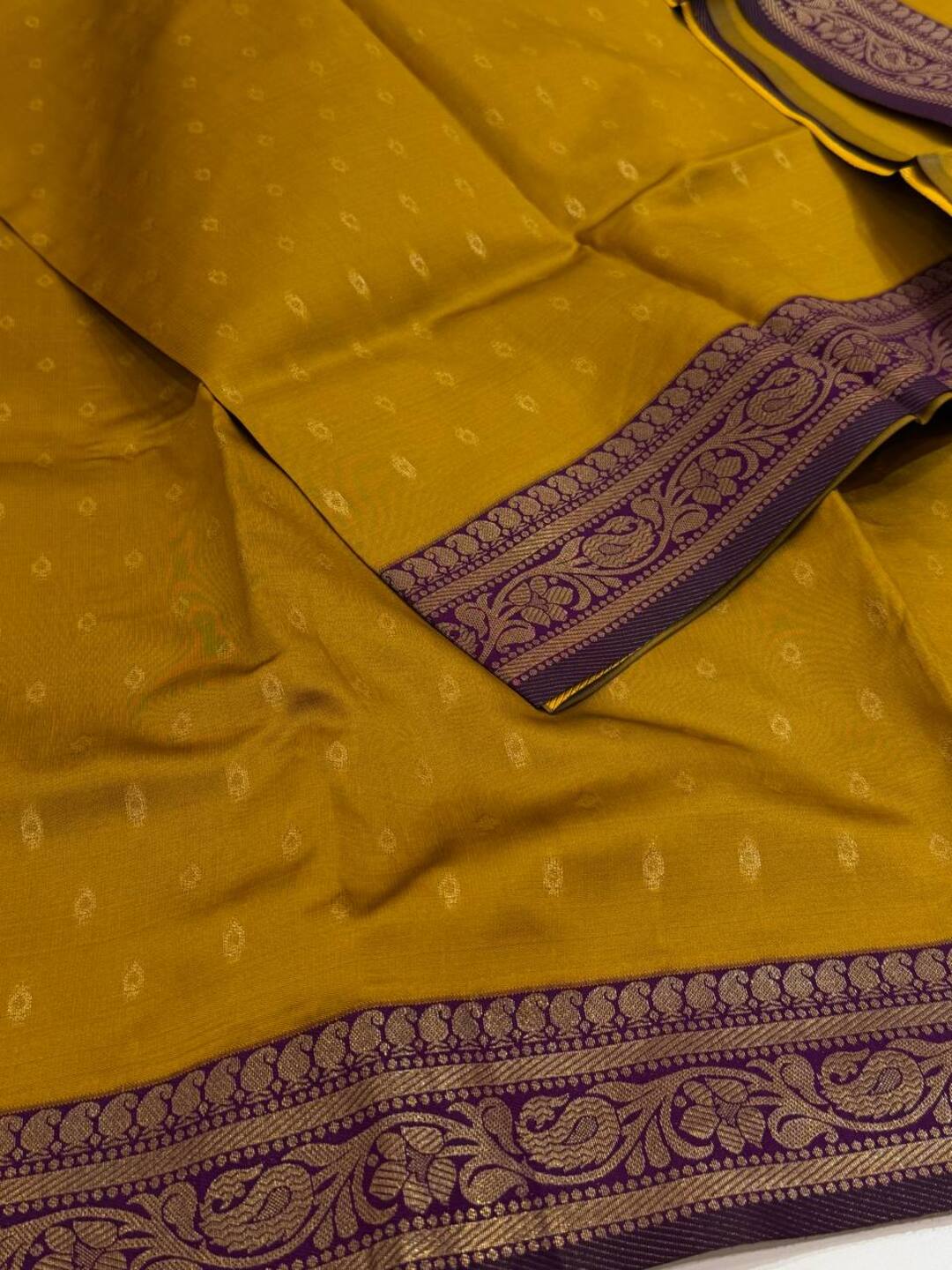 Mustard Yellow Cotton Silk Saree