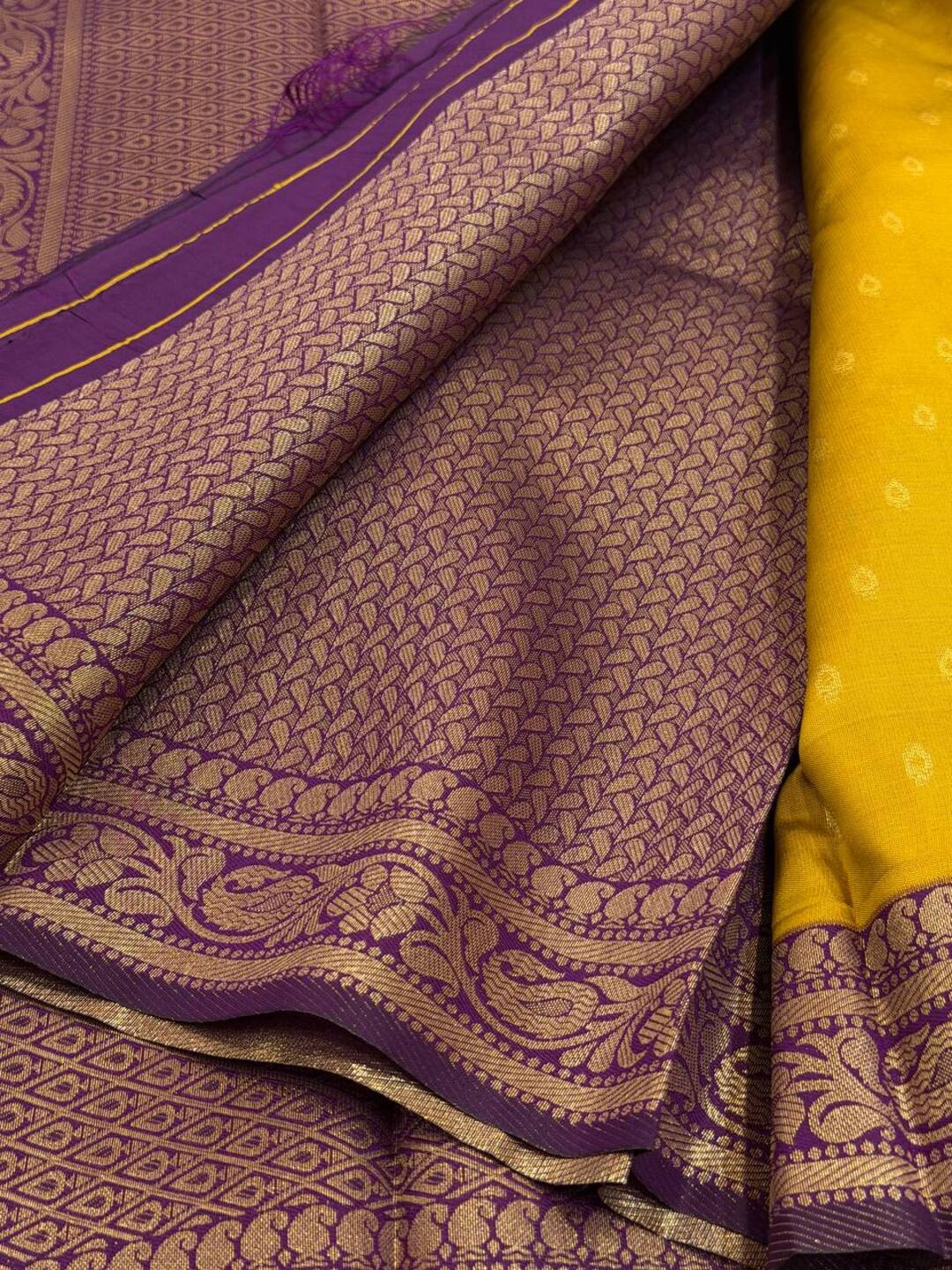 Mustard Yellow Cotton Silk Saree