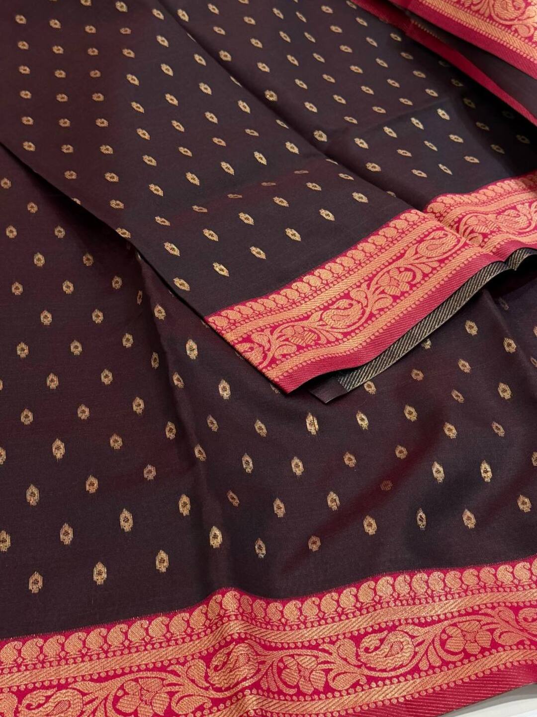 Deep Maroon Cotton Silk Saree