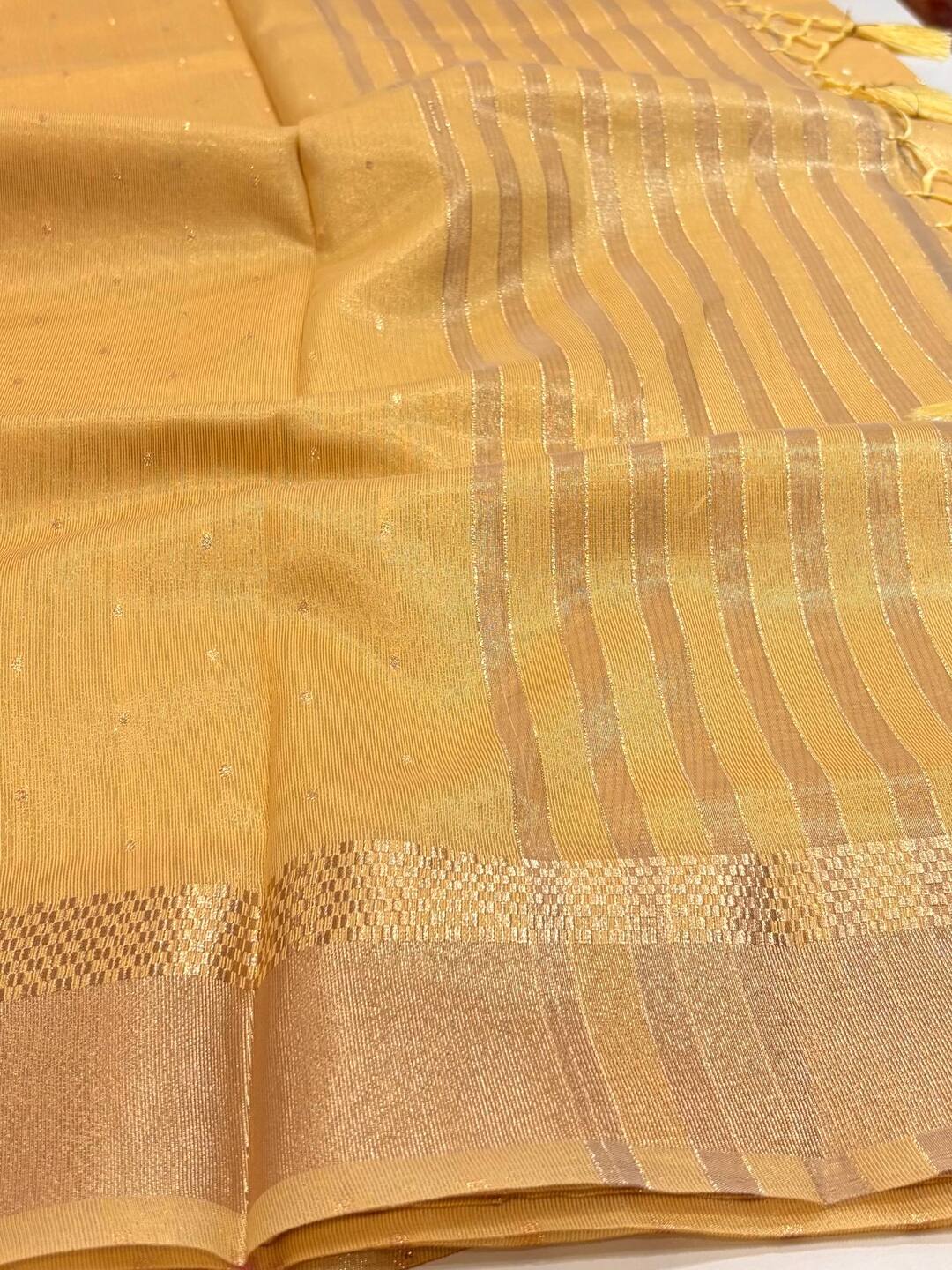 Pastel Yellow Tissue Cotton Saree