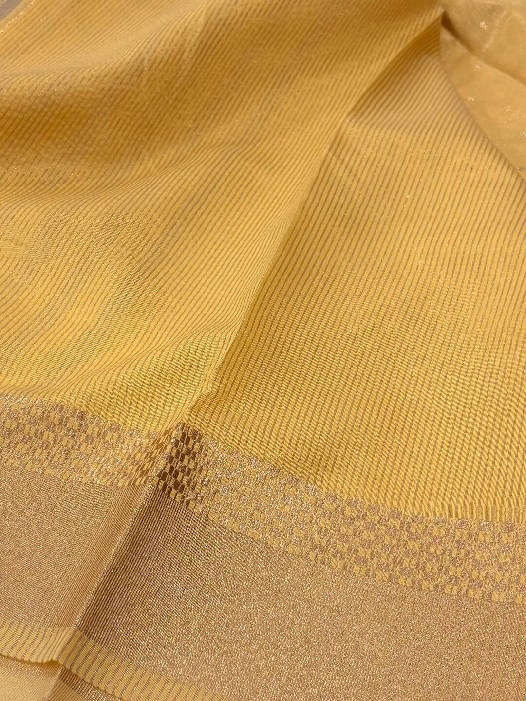 Pastel Yellow Tissue Cotton Saree