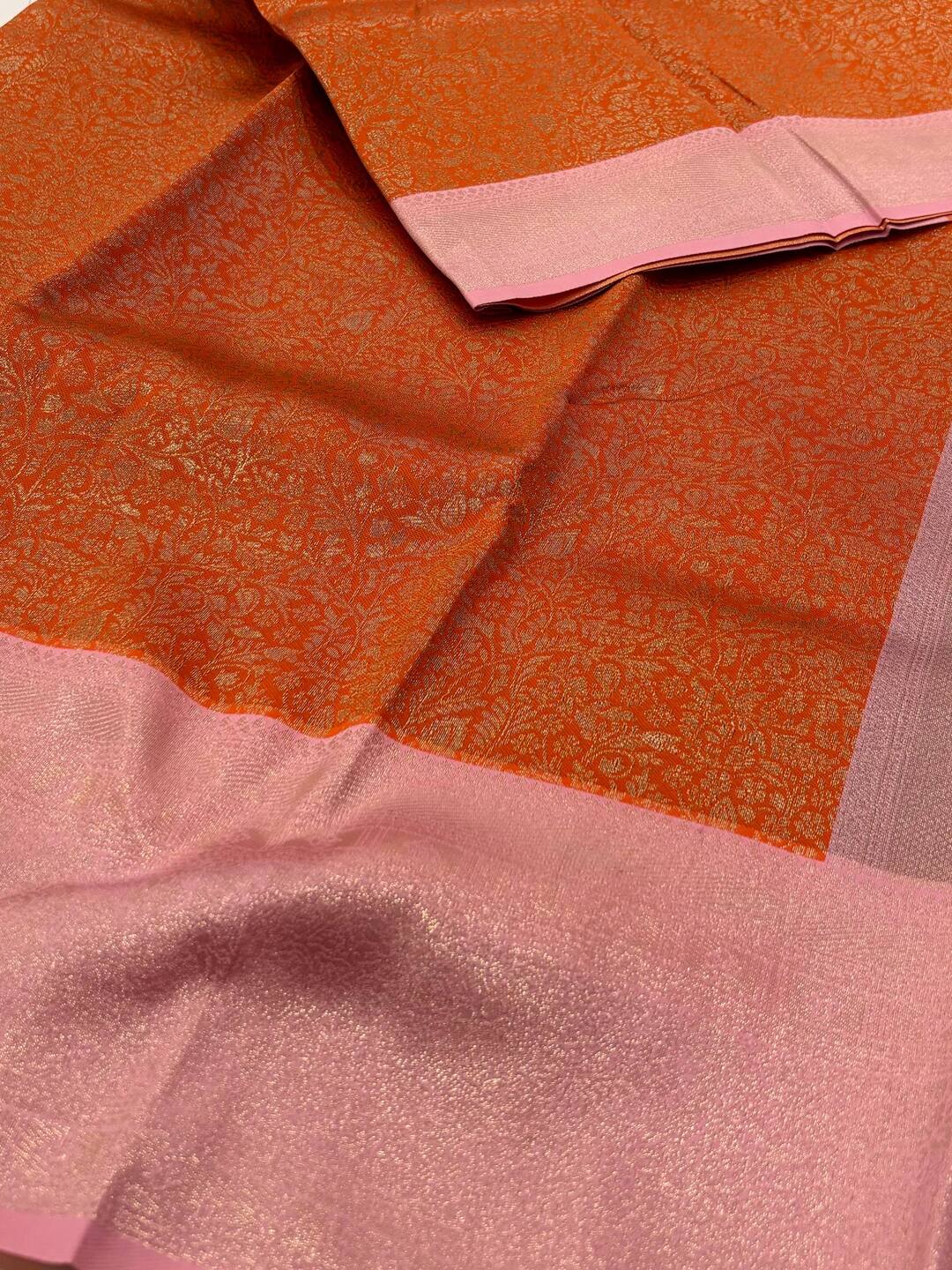 Orange Cotton Silk Saree