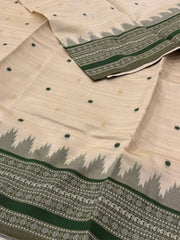 Off White With Green Cotton Silk Saree