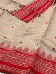 Off White With Red Cotton Silk Saree