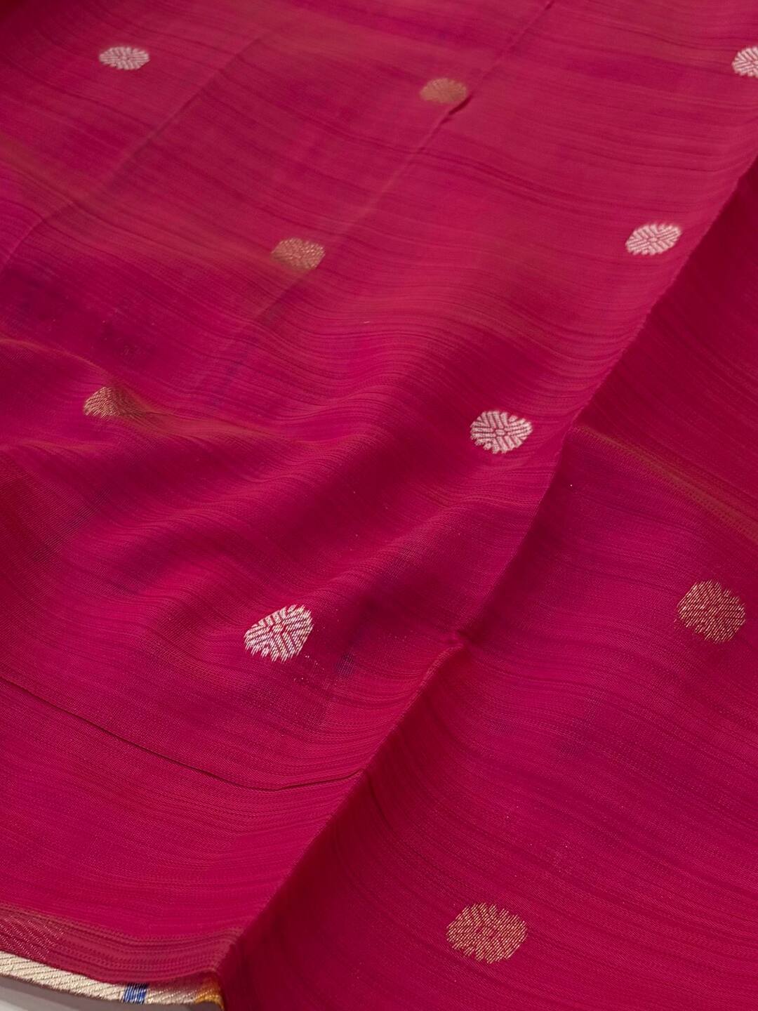 Off White With Hot Pink Cotton Silk Saree